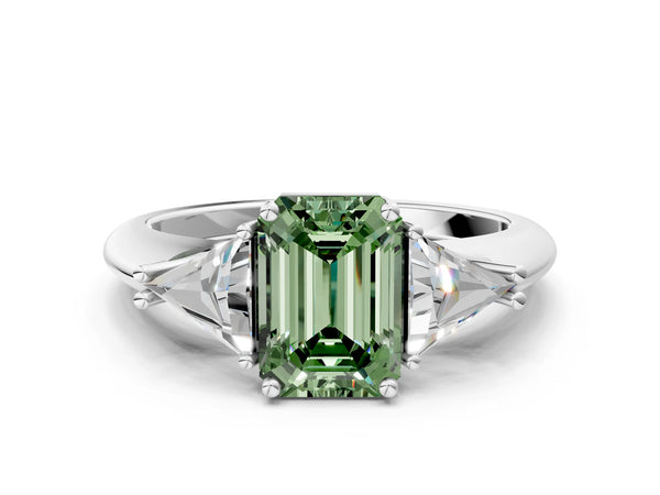 Platinum Emerald Cut Trillion Three Stone Engagement Ring Setting for Fancy Green Center