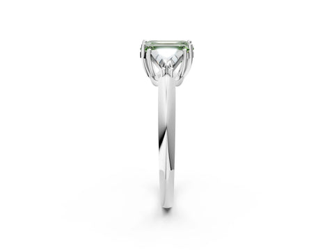 White gold Three-Stone Fancy Green Emerald Cut Cut Diamond Ring with Trillion Side Stones and Four-Prong Setting_13