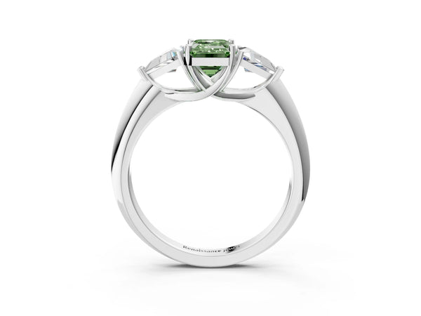Platinum Emerald Cut Trillion Three Stone Engagement Ring Setting for Fancy Green Center
