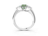 White gold Three-Stone Fancy Green Emerald Cut Cut Diamond Ring with Trillion Side Stones and Four-Prong Setting_14