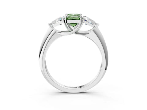 White gold Three-Stone Fancy Green Emerald Cut Cut Diamond Ring with Trillion Side Stones and Four-Prong Setting_14