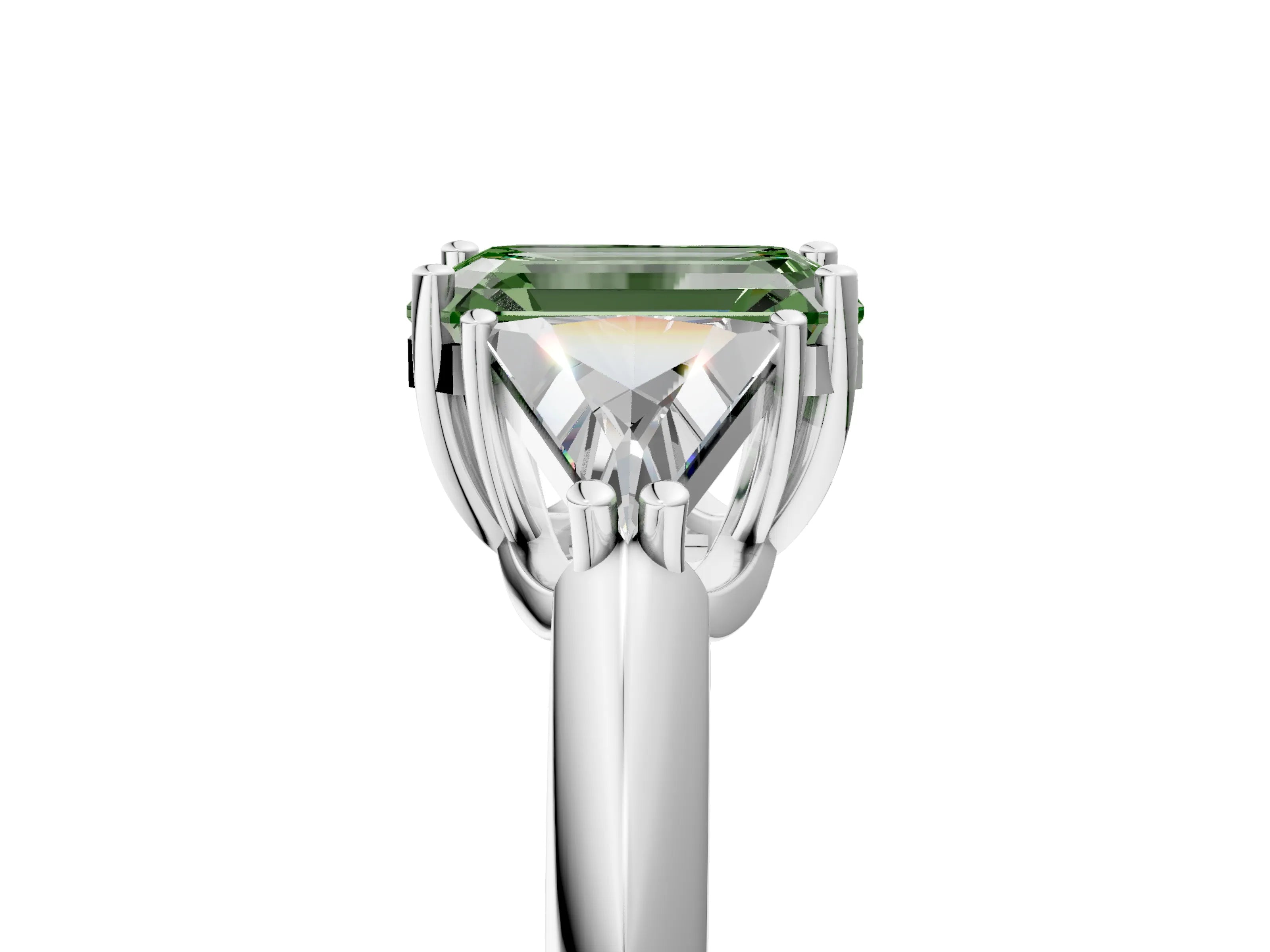 White gold Three-Stone Fancy Green Emerald Cut Cut Diamond Ring with Trillion Side Stones and Four-Prong Setting_16