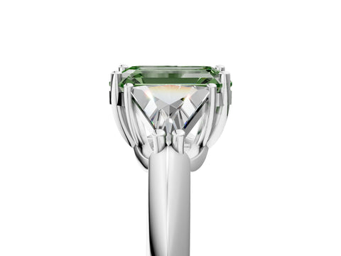 White gold Three-Stone Fancy Green Emerald Cut Cut Diamond Ring with Trillion Side Stones and Four-Prong Setting_16
