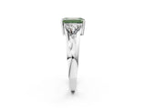 White gold Three-Stone Fancy Green Emerald Cut Cut Diamond Ring with Trillion Side Stones on a Split Shank Band_14