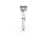 White gold Three-Stone Fancy Green Emerald Cut Cut Diamond Ring with Trillion Side Stones on a Split Shank Band_2