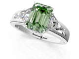 White gold Three-Stone Fancy Green Emerald Cut Cut Diamond Ring with Trillion Side Stones on a Split Shank Band_31