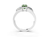 White gold Three-Stone Fancy Green Emerald Cut Cut Diamond Ring with Trillion Side Stones on a Split Shank Band_3