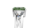 White gold Three-Stone Fancy Green Emerald Cut Cut Diamond Ring with Trillion Side Stones on a Split Shank Band_5