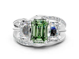 White gold Three-Stone Fancy Green Emerald Cut Cut Diamond Split Shank Prong Set Ring_12
