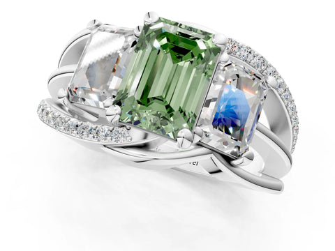 White gold Three-Stone Fancy Green Emerald Cut Cut Diamond Split Shank Prong Set Ring_25