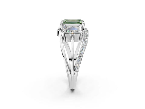 White gold Three-Stone Fancy Green Emerald Cut Cut Diamond Split Shank Prong Set Ring_26