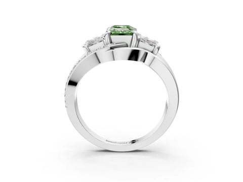 White gold Three-Stone Fancy Green Emerald Cut Cut Diamond Split Shank Prong Set Ring_27