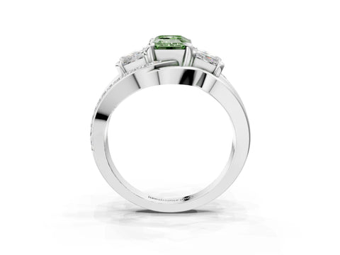 White gold Three-Stone Fancy Green Emerald Cut Cut Diamond Split Shank Prong Set Ring_3