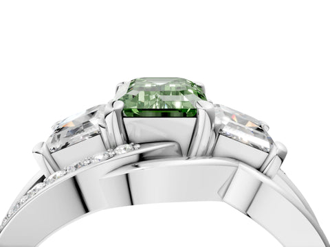 White gold Three-Stone Fancy Green Emerald Cut Cut Diamond Split Shank Prong Set Ring_4