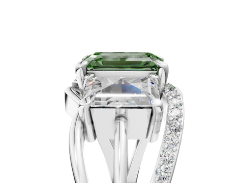 White gold Three-Stone Fancy Green Emerald Cut Cut Diamond Split Shank Prong Set Ring_5