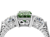White gold Three-Stone Fancy Green Emerald Cut Cut Milgrain Band Prong Setting Ring_4