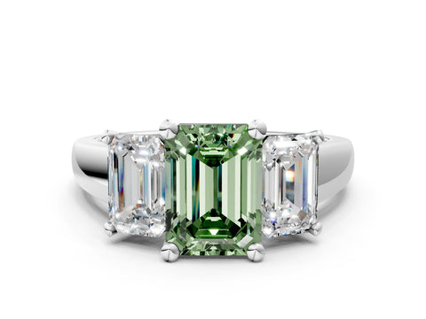 White gold Three-Stone Fancy Green Emerald Cut Cut Solitaire Ring with Classic Prong Setting_12