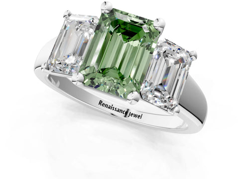 White gold Three-Stone Fancy Green Emerald Cut Cut Solitaire Ring with Classic Prong Setting_13