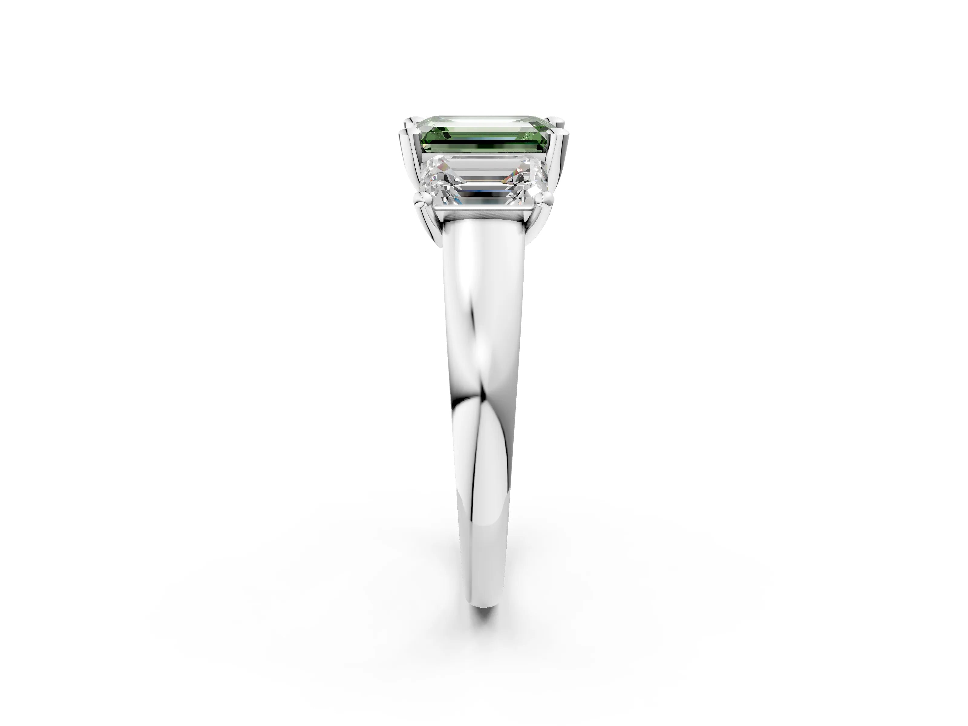 White gold Three-Stone Fancy Green Emerald Cut Cut Solitaire Ring with Classic Prong Setting_14