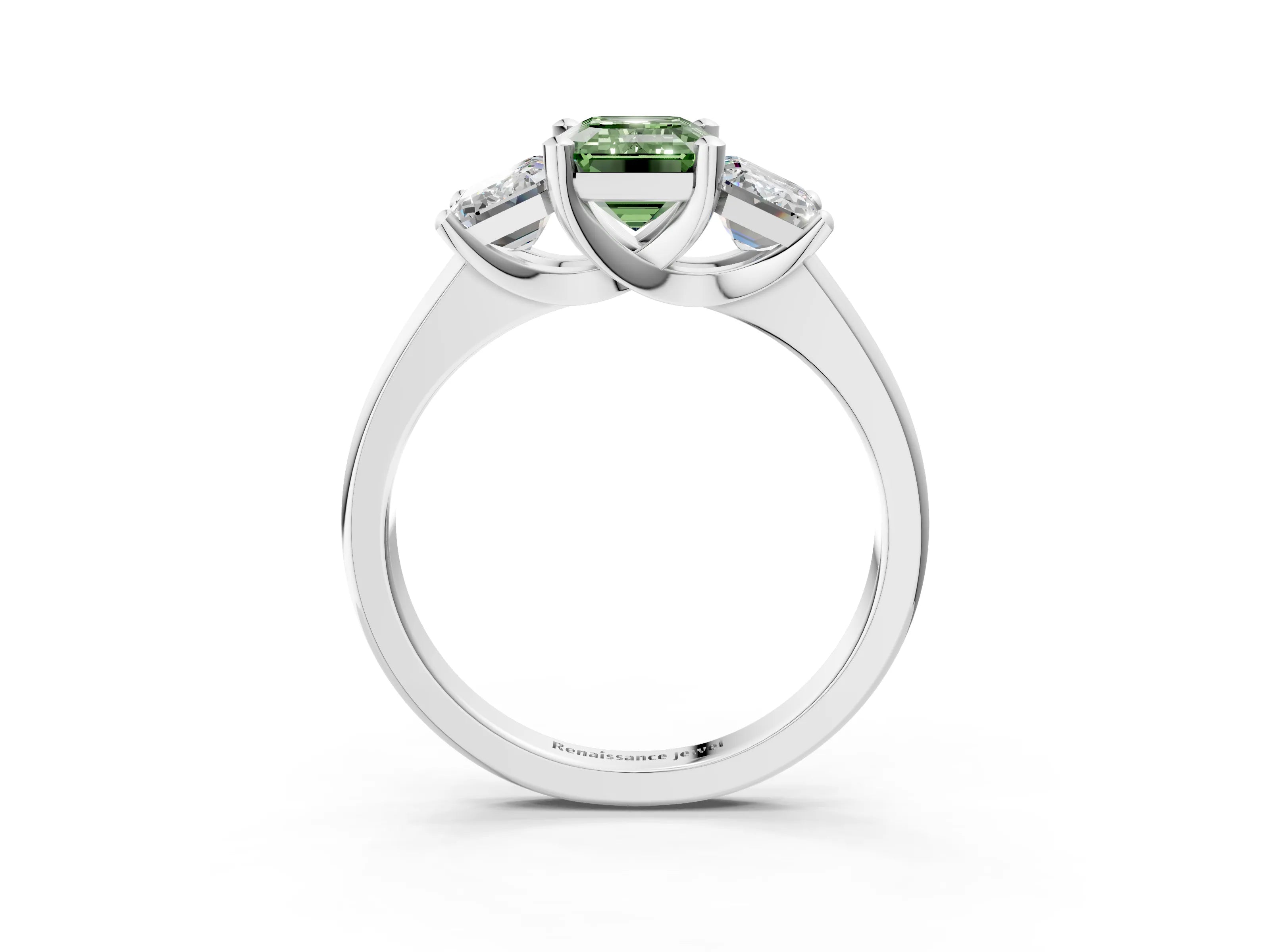 White gold Three-Stone Fancy Green Emerald Cut Cut Solitaire Ring with Classic Prong Setting_15