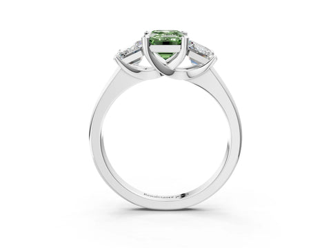 White gold Three-Stone Fancy Green Emerald Cut Cut Solitaire Ring with Classic Prong Setting_15