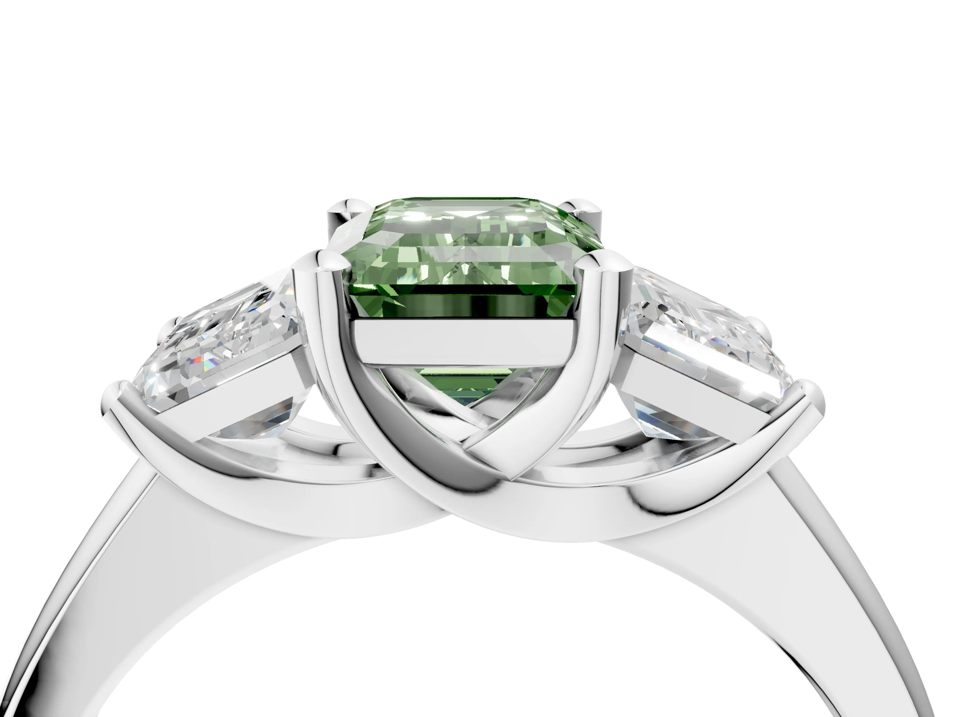 White gold Three-Stone Fancy Green Emerald Cut Cut Solitaire Ring with Classic Prong Setting_16