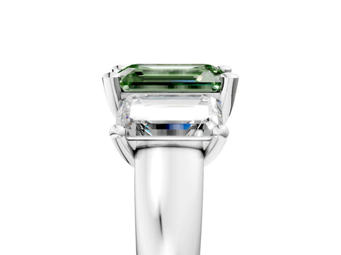 White gold Three-Stone Fancy Green Emerald Cut Cut Solitaire Ring with Classic Prong Setting_17