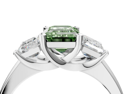 White gold Three-Stone Fancy Green Emerald Cut Cut Solitaire Ring with Classic Prong Setting_4
