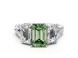 White gold Three-Stone Fancy Green Emerald Cut Diamond Braided Band Ring with Four-Prong Setting_101