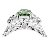 White gold Three-Stone Fancy Green Emerald Cut Diamond Braided Band Ring with Four-Prong Setting_106