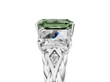 White gold Three-Stone Fancy Green Emerald Cut Diamond Braided Band Ring with Four-Prong Setting_107