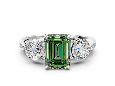 White gold Three-Stone Fancy Green Emerald Cut Diamond Channel Set Engagement Ring with Prong Setting_12