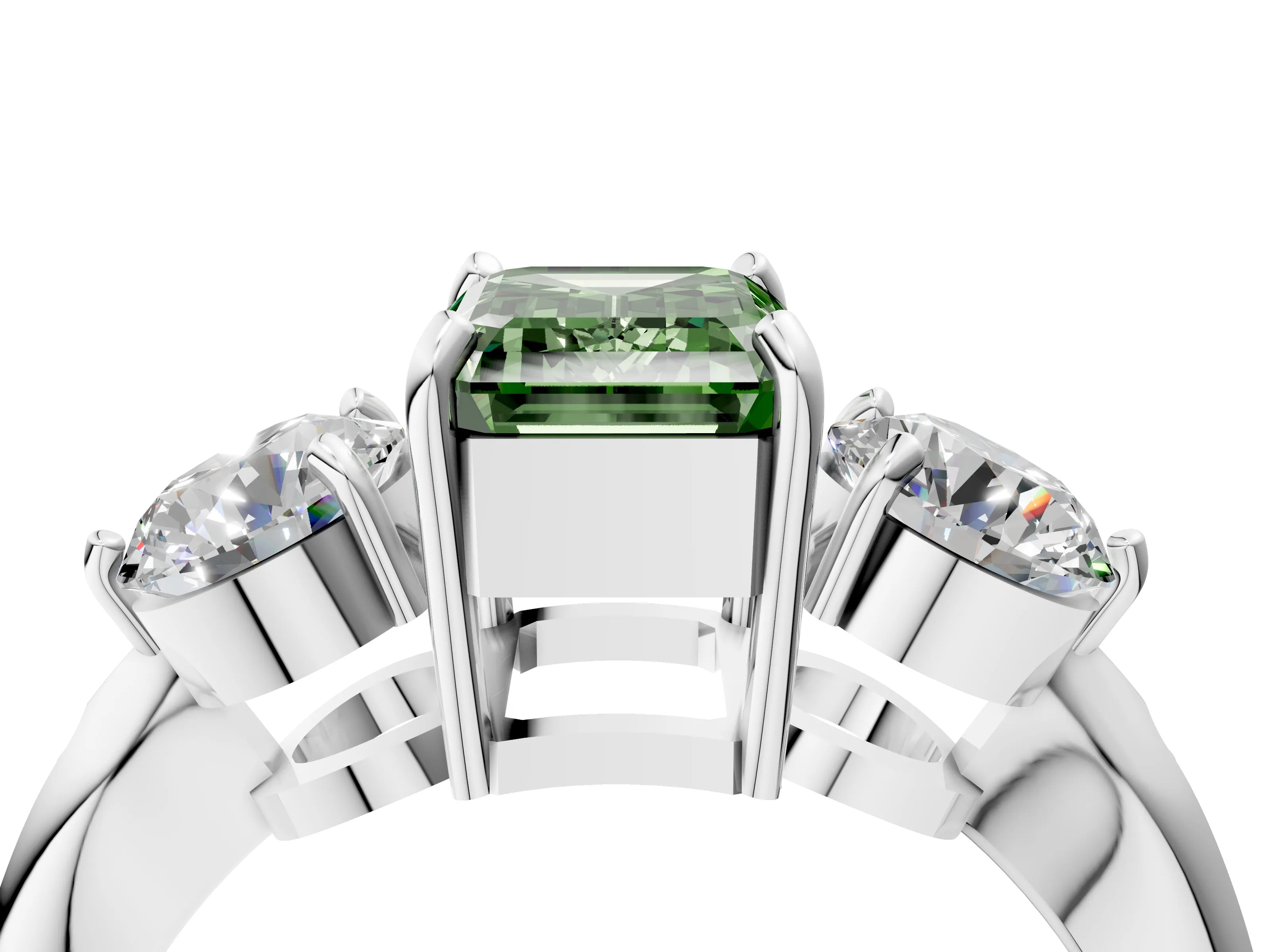 White gold Three-Stone Fancy Green Emerald Cut Diamond Channel Set Engagement Ring with Prong Setting_16