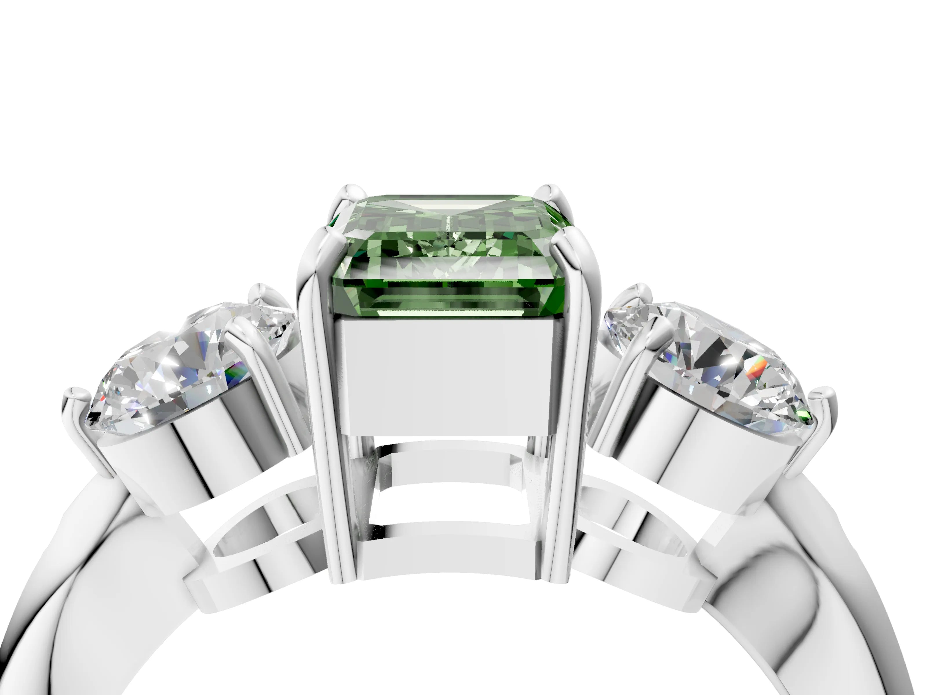 White gold Three-Stone Fancy Green Emerald Cut Diamond Channel Set Engagement Ring with Prong Setting_16