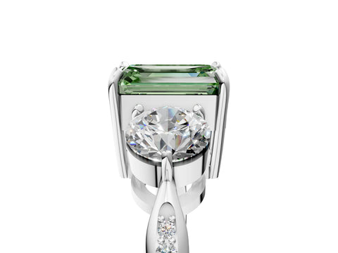 White gold Three-Stone Fancy Green Emerald Cut Diamond Channel Set Engagement Ring with Prong Setting_17