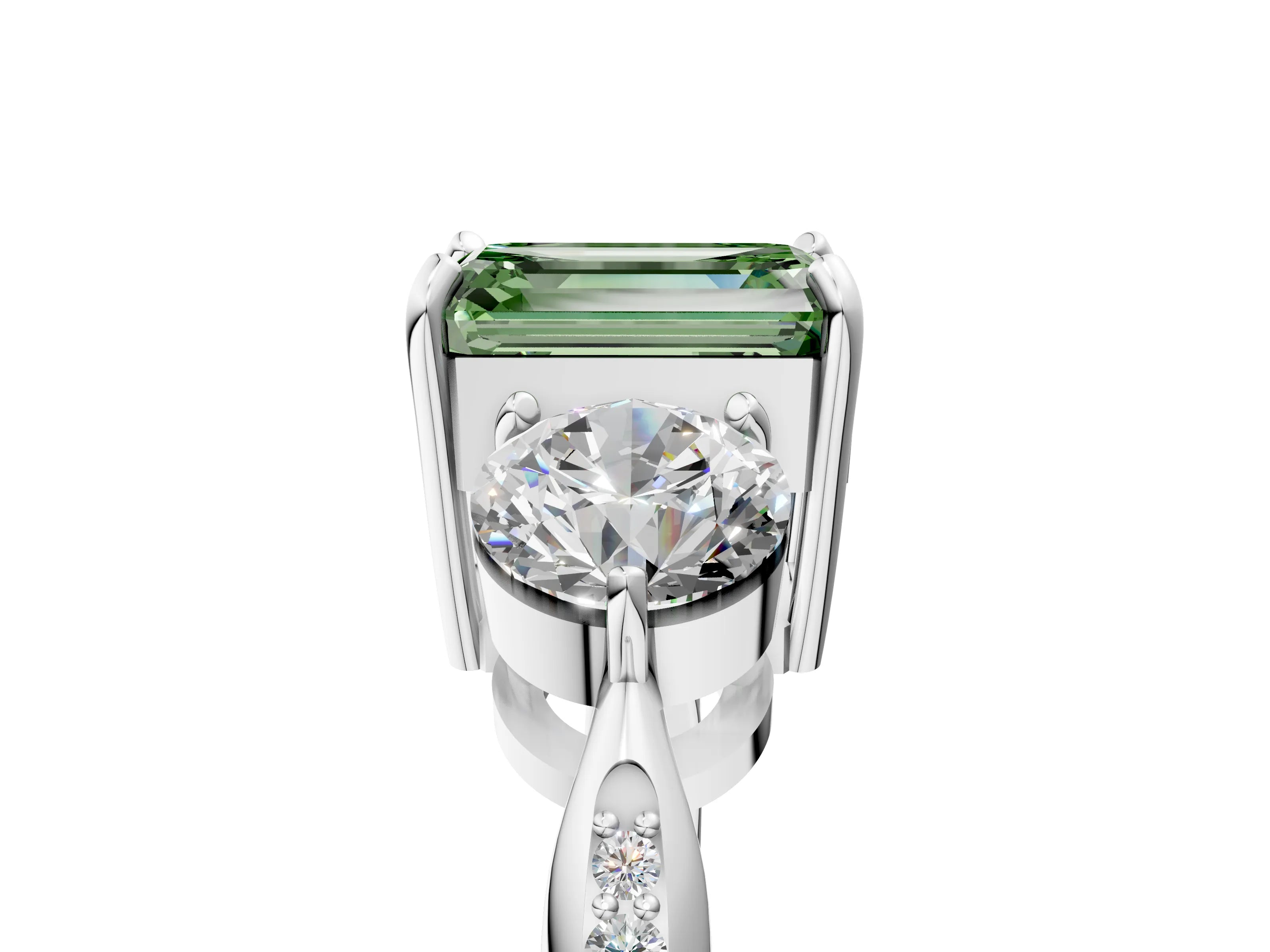 White gold Three-Stone Fancy Green Emerald Cut Diamond Channel Set Engagement Ring with Prong Setting_17