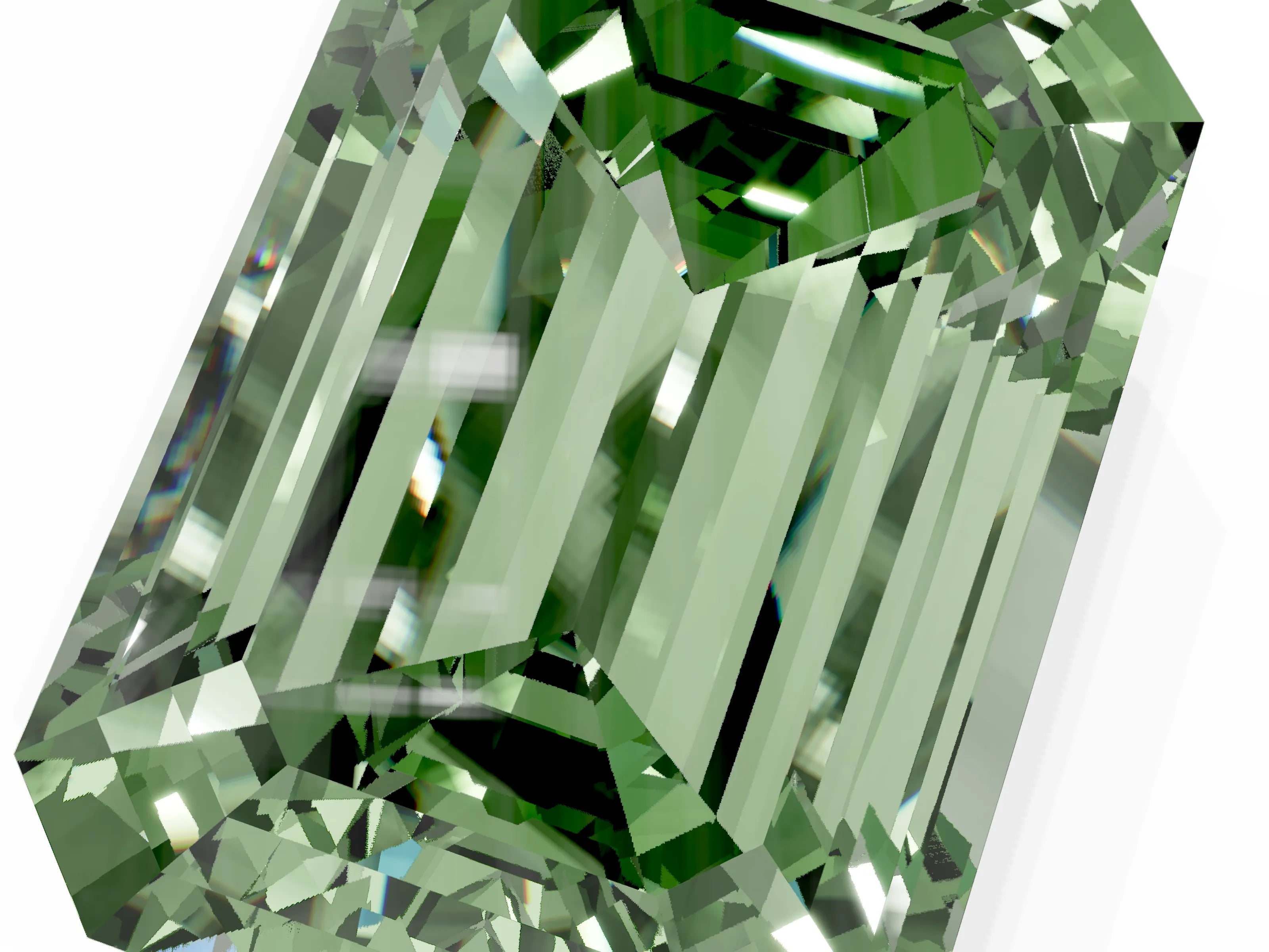 White gold Three-Stone Fancy Green Emerald Cut Diamond Engagement Ring with Pave Band and Prong Setting_1