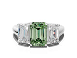 White gold Three-Stone Fancy Green Emerald Cut Diamond Engagement Ring with Prong Setting_15