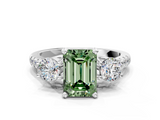 White gold Three-Stone Fancy Green Emerald  Cut Diamond Pavé Band with Four-Prong Setting_28
