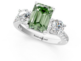 White gold Three-Stone Fancy Green Emerald  Cut Diamond Pavé Band with Four-Prong Setting_29