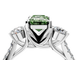 White gold Three-Stone Fancy Green Emerald  Cut Diamond Pavé Band with Four-Prong Setting_32