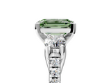 White gold Three-Stone Fancy Green Emerald  Cut Diamond Pavé Band with Four-Prong Setting_33