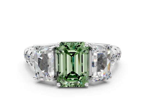 White gold Three-Stone Fancy Green Emerald Cut Diamond Pavé Band with Prong Setting_12