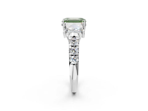 White gold Three-Stone Fancy Green Emerald Cut Diamond Pavé Band with Prong Setting_14