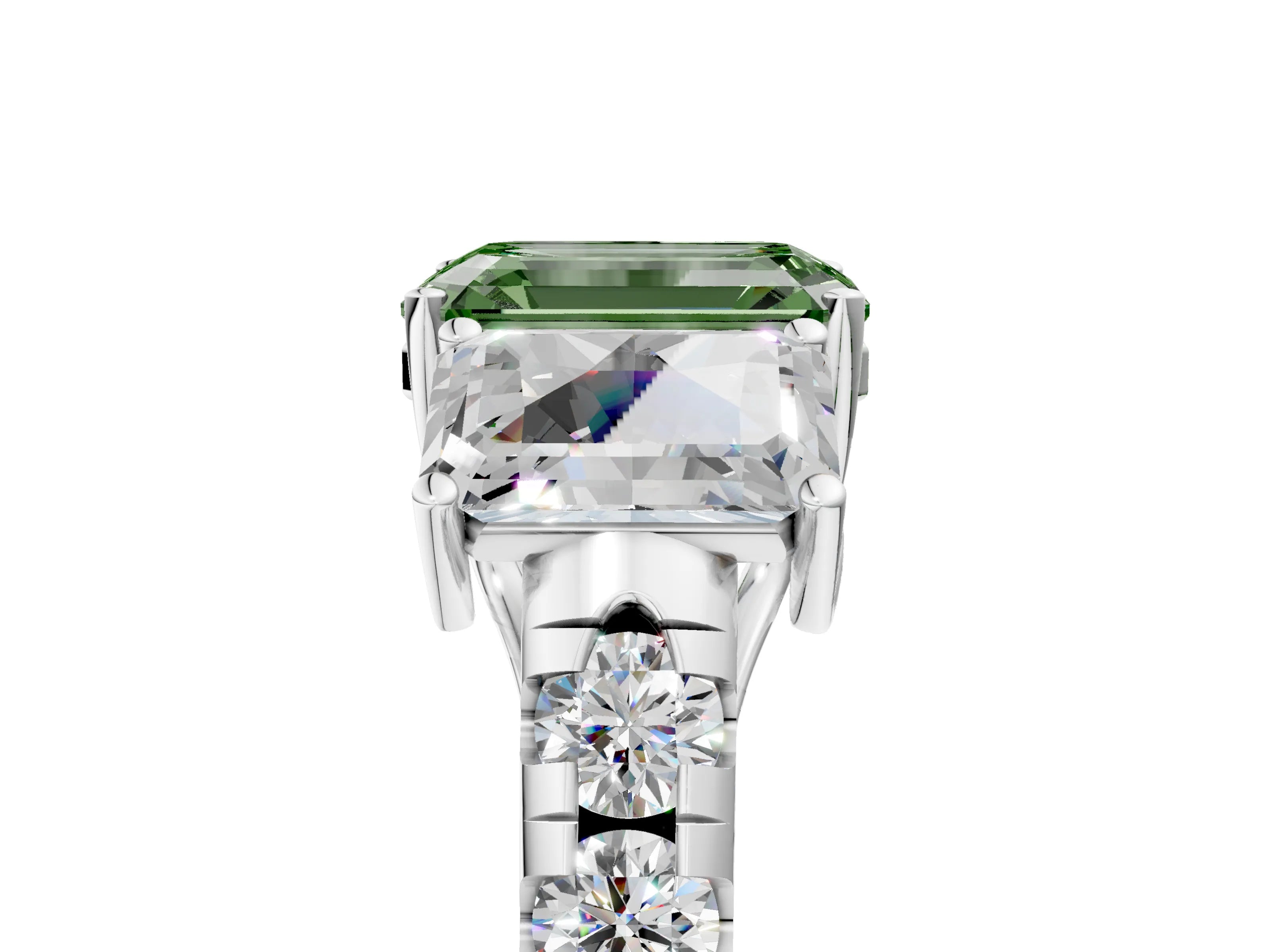 White gold Three-Stone Fancy Green Emerald Cut Diamond Pavé Band with Prong Setting_17