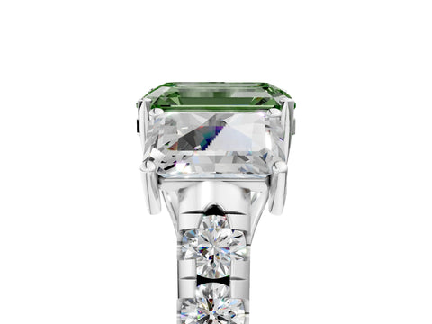 White gold Three-Stone Fancy Green Emerald Cut Diamond Pavé Band with Prong Setting_17