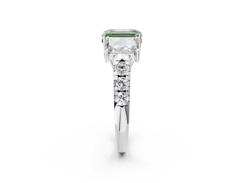 White gold Three-Stone Fancy Green Emerald Cut Diamond Pavé Band with Prong Setting_2