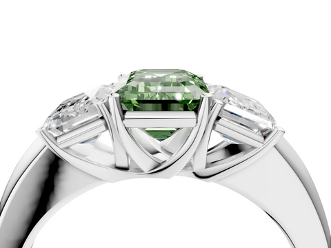 White gold Three-Stone Fancy Green Emerald  Cut Diamond Ring with Channel-Set Band and Four-Prong Setting_36