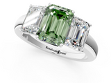 White gold Three-Stone Fancy Green Emerald  Cut Diamond Ring with Channel-Set Band and Four-Prong Setting_50