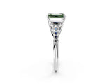 White gold Three-Stone Fancy Green Emerald Cut Diamond Ring with Pavé Band and Prong Setting_116